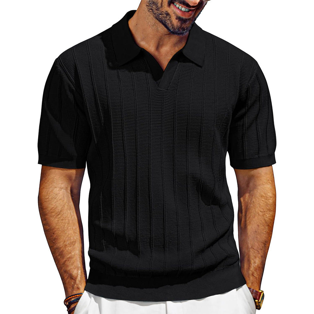 Herren leichtes Kurzarm Strick-Poloshirt mit strukturiertem Rippmuster Drune