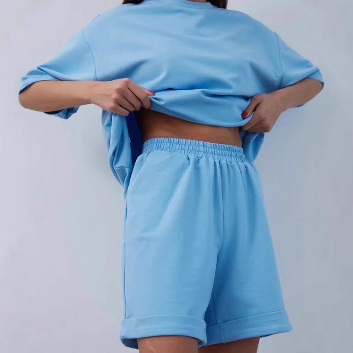 Damen lässiges Lounge-Set mit Oversized T-Shirt und Shorts Drune