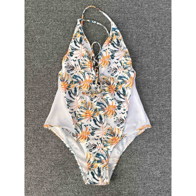 Damen Cut-Out Badeanzug mit floralem Design und verstellbaren Bändern Drune