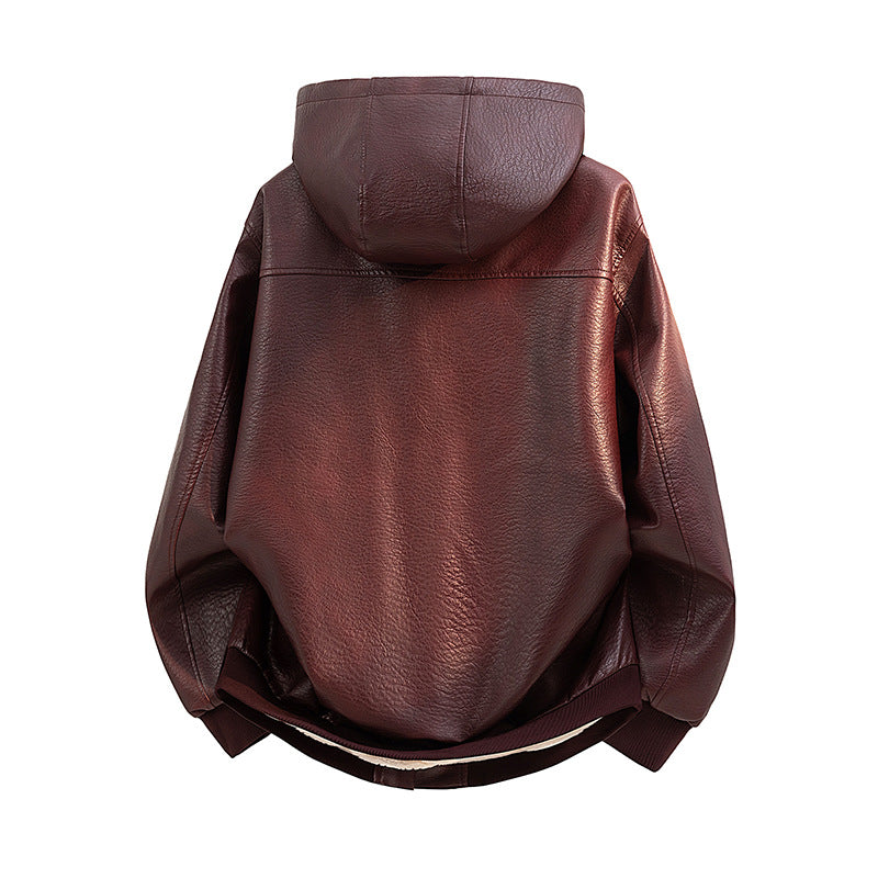 Herren Kapuzenjacke aus Leder mit Teddyfutter Drune
