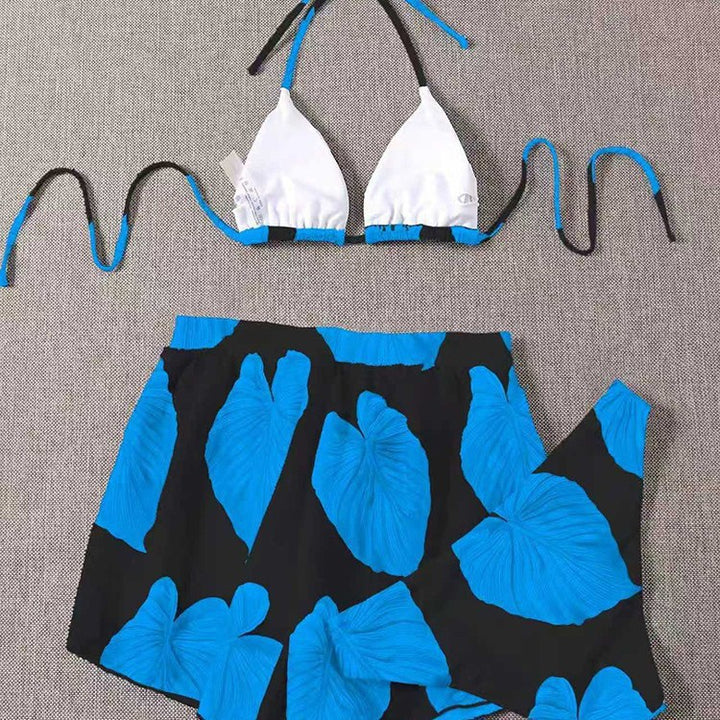 Damen Bikini-Set mit lässigem Rock und verspieltem Tropenblattmuster Drune