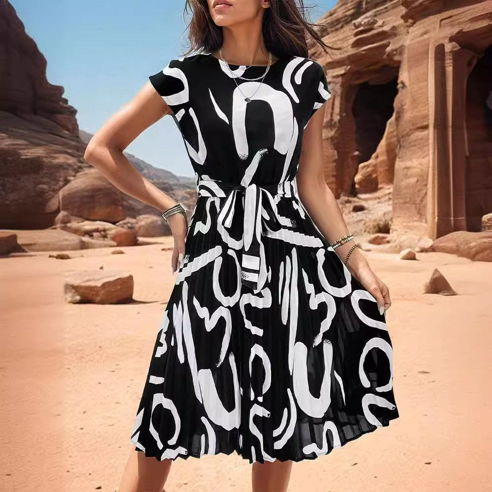 Damen Midi-Kleid mit modischem Wickeldesign und Taillengürtel Drune