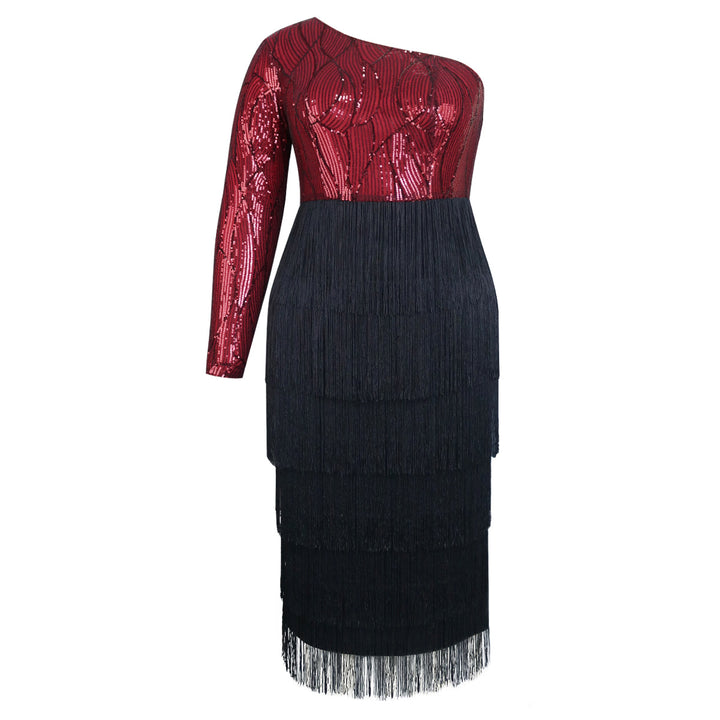 Damen glamouröses Fransenabendkleid mit aufwendigen Pailletten Drune
