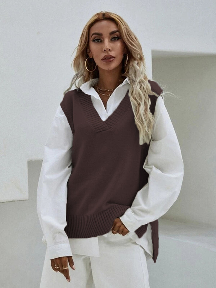 Damen Strickpullover mit V-Ausschnitt und lässigem Schnitt Drune