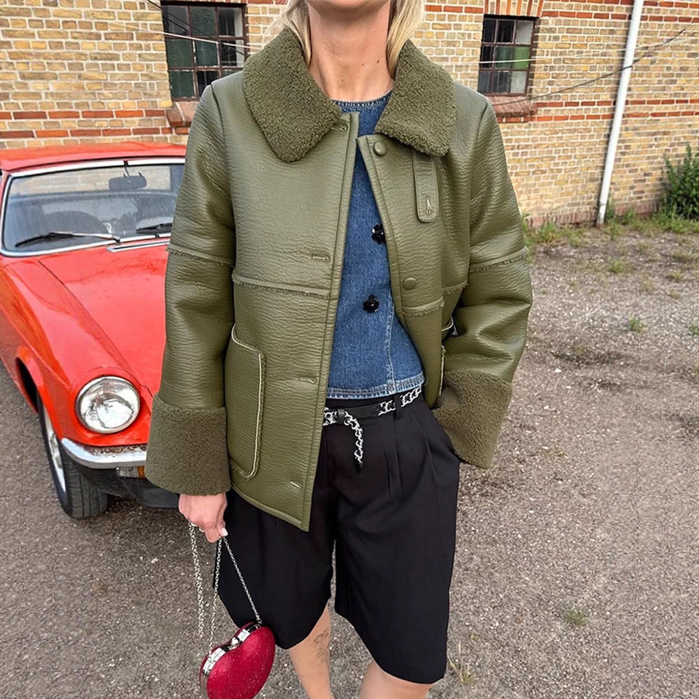 Damen Kurze Fliegerjacke im Aviator‑Stil mit Teddybesatz und kastiger Silhouette Drune