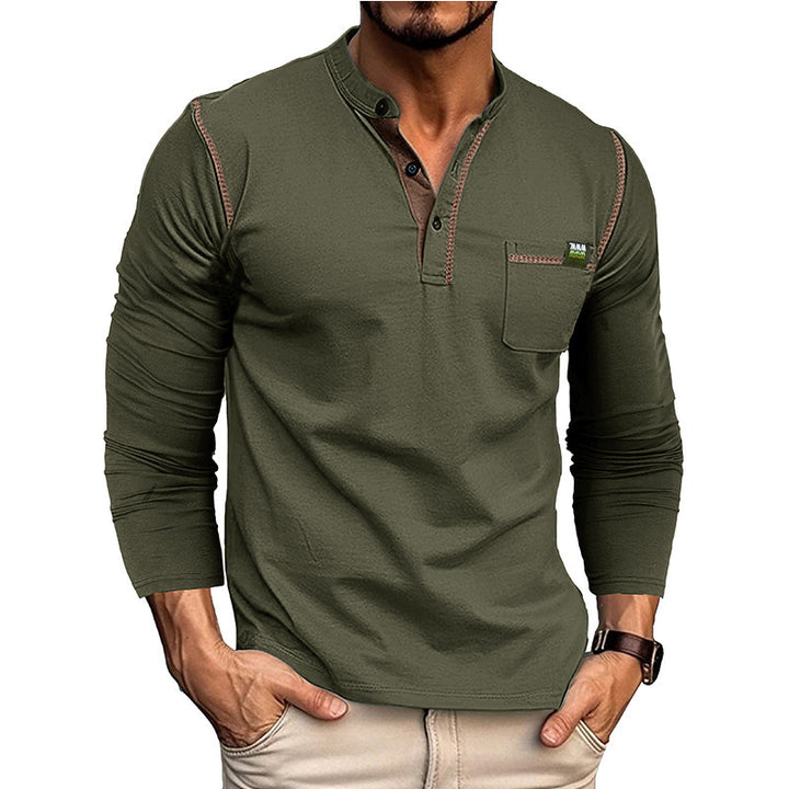 Herren Langarmshirt mit eleganter Knopfleiste und praktischer Brusttasche Drune