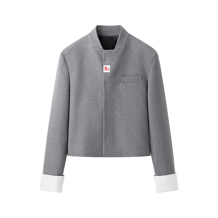 Damen nan kurzer Boxy-Blazer mit verdeckter Knopfleiste Stehkragen und kontrastumschlagärmeln Drune