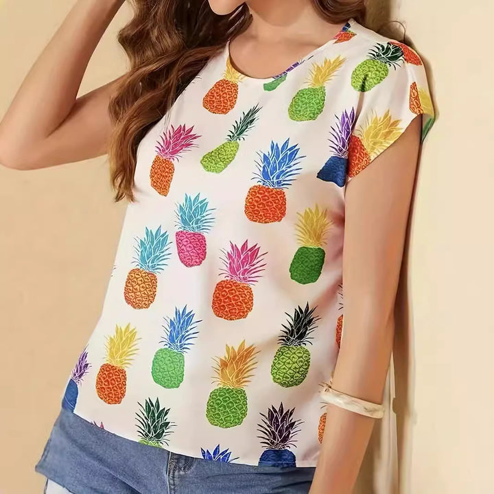 Damen Kurzarm T-Shirt mit lebhaftem Ananasdruck Drune