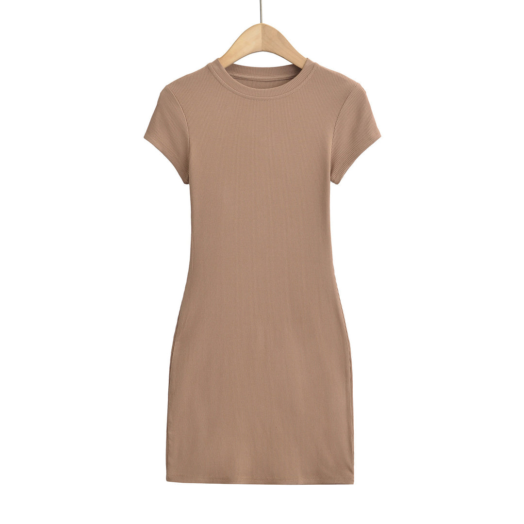 Damen figurbetontes T-Shirtkleid aus hochwertigem Stretchmaterial mit kurzem Arm Drune