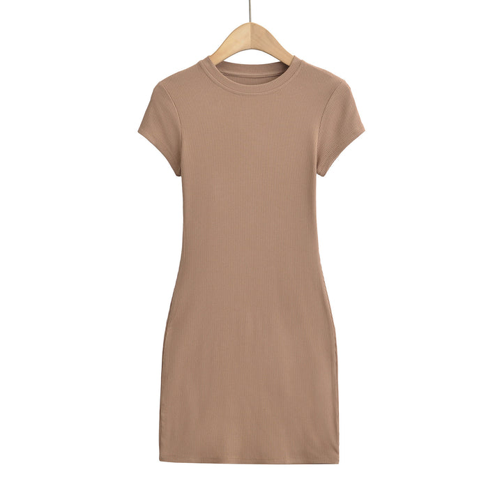 Damen figurbetontes T-Shirtkleid aus hochwertigem Stretchmaterial mit kurzem Arm Drune
