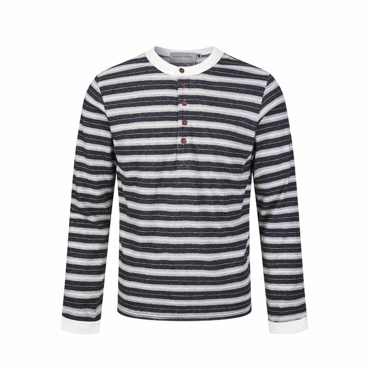 Herren Langarm-Henleyshirt mit gestreifter Struktur und Kontrastkragen Drune