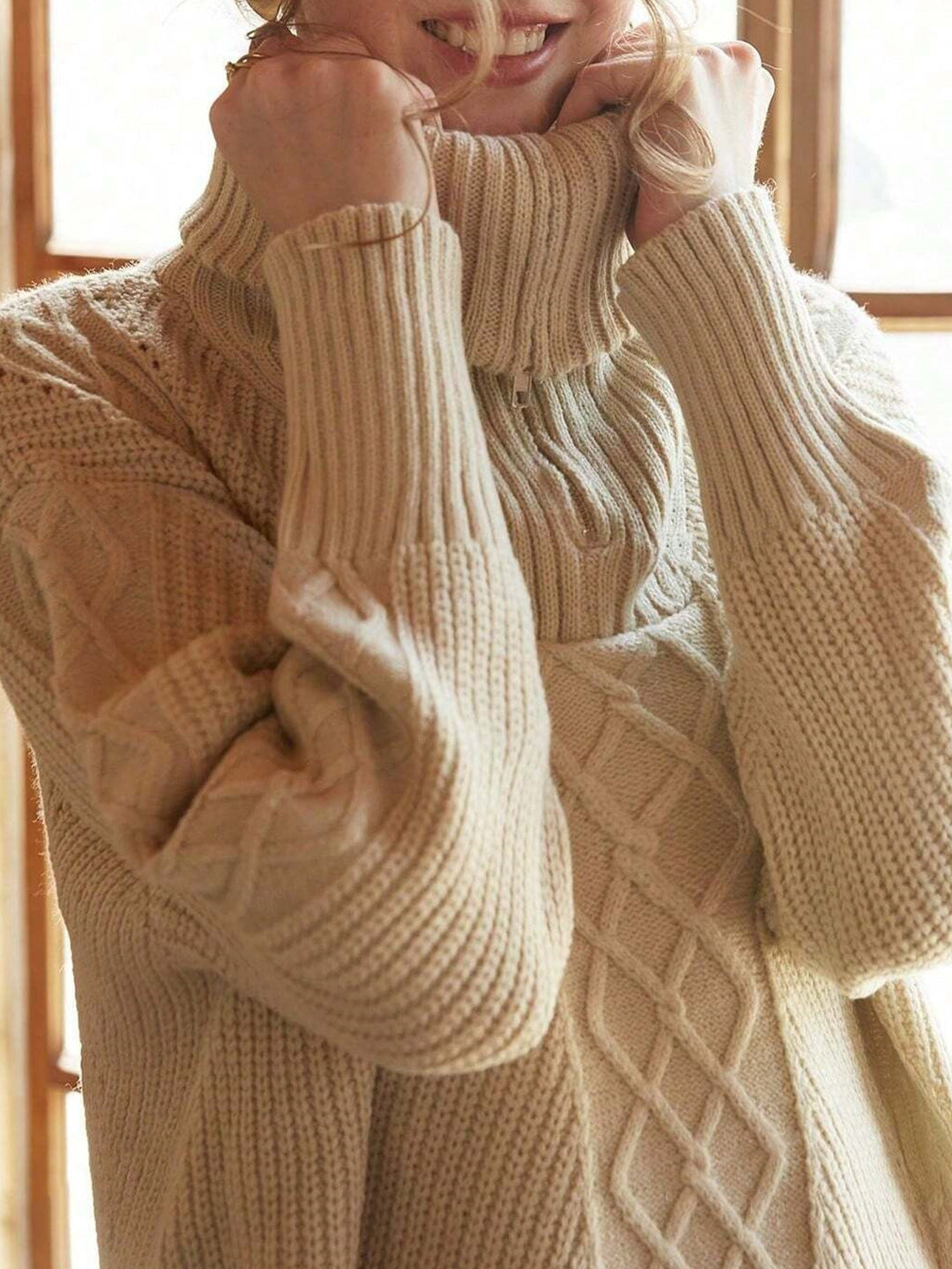 Damen Strickpullover mit hohem Kragen und Zipper Drune