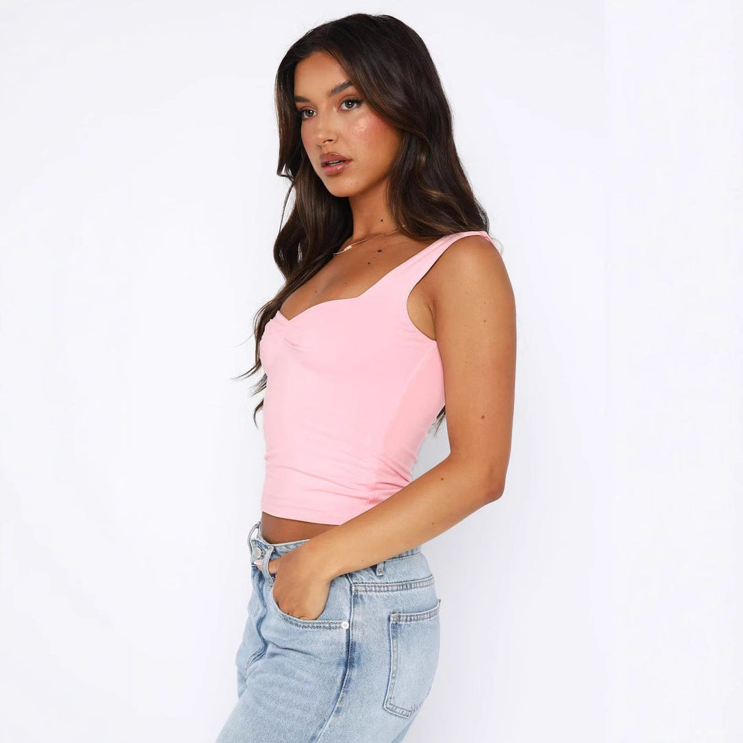 Damen figurbetontes Crop-Top mit breiten Trägern und V-Ausschnitt Drune