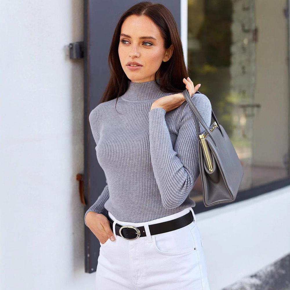 Damen Kurzgeschnittener Rippstrick‑Rollkragenpullover mit taillierter Passform Drune