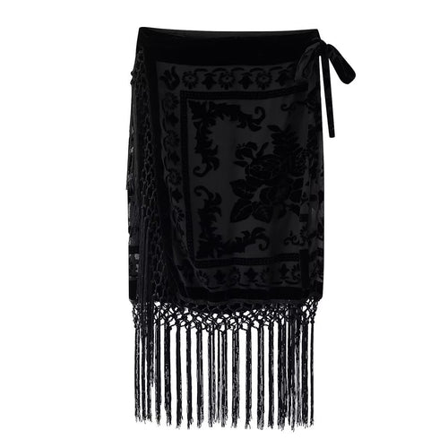 Damen Wickelrock mit eleganter Fransenverzierung und floralem Muster Drune