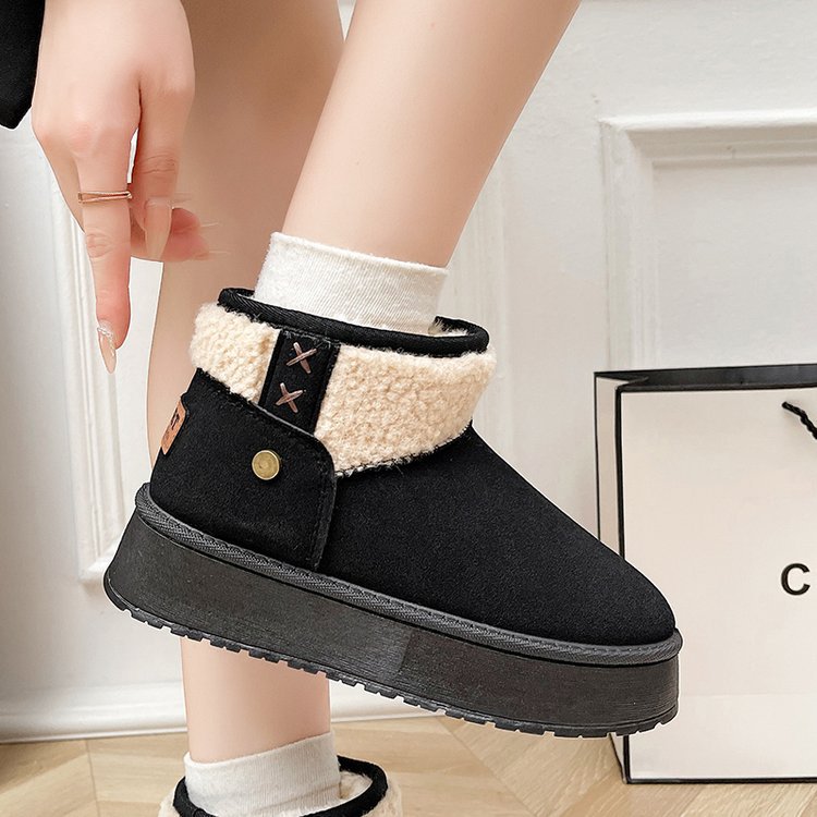 Damen Gefütterte Plateau-Stiefelette mit Teddykragen und Slip-On-Schaft Drune