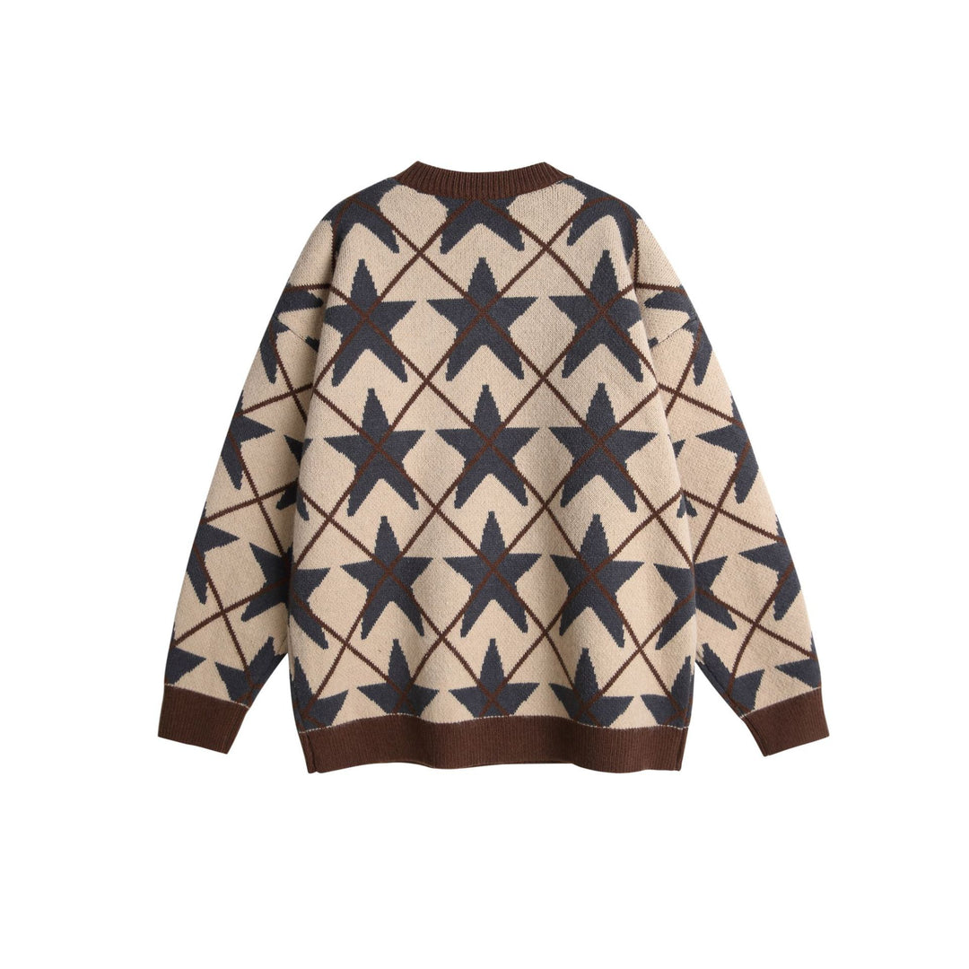 Unisex Grobgestrickter Rundhals-Pullover mit Stern‑Jacquard Drune