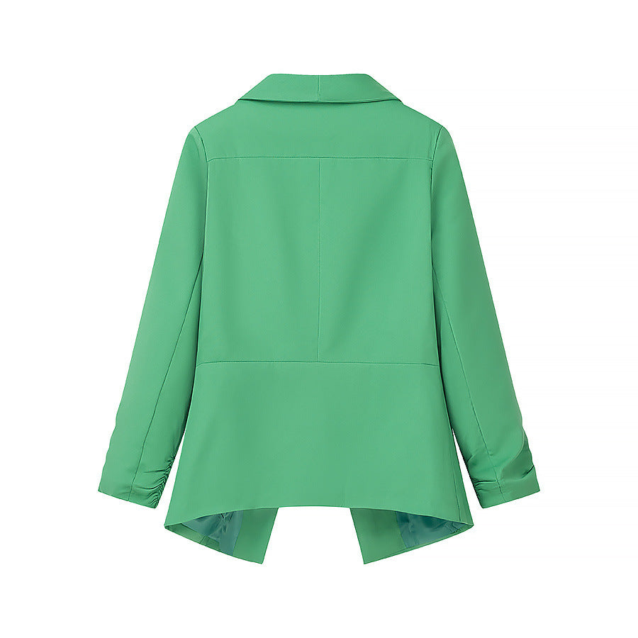 Damen nan locker fallende Waterfall-Blazerjacke mit gerafften Ärmelabschlüssen Drune