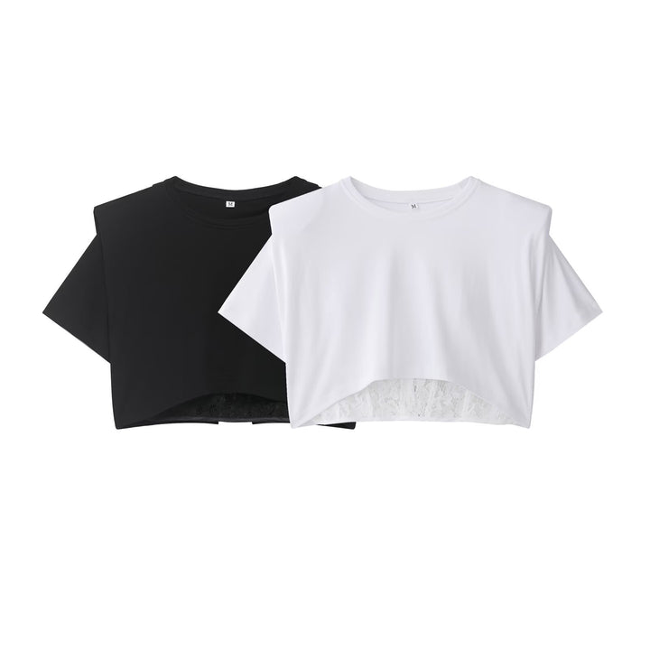 Damen Crop-T-Shirt mit eleganter Spitzenunterlage Drune