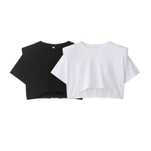Damen Crop-T-Shirt mit eleganter Spitzenunterlage Drune