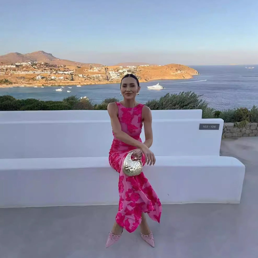 Damen glamouröses Abendkleid mit floralem Stickmuster Drune