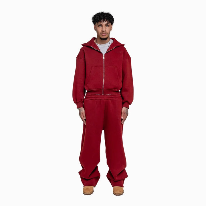 Herren nan lässiges Reißverschluss-Hoodie- und Palazzohose-Set mit dropped-shoulder Silhouette Drune