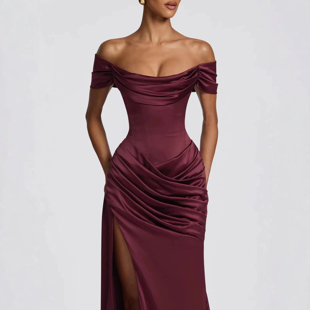 Damen Elegantes Off-Shoulder-Maxikleid mit seitlichem Schlitz Drune