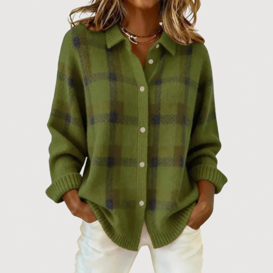 Damen Modische Karierte Strickjacke