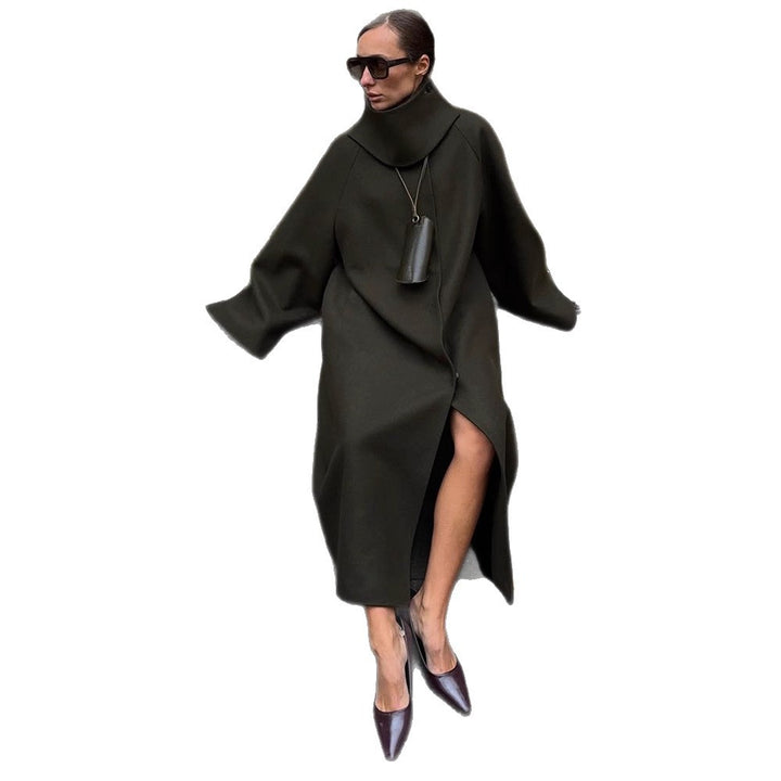Damen Maxilanger Oversize Wollmix-Mantel mit übergroßem Stehkragen und ballonartigen Ärmeln Drune
