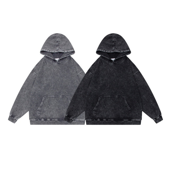 Unisex Oversize-Kapuzenpullover im Acid-Wash mit Kängurutasche und Raglanärmeln Drune