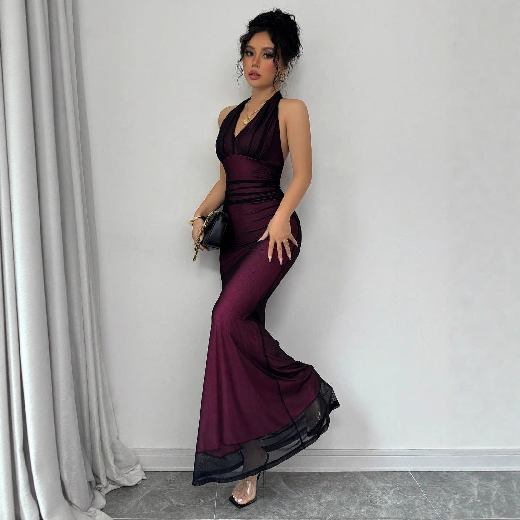 Damen Elegantes Maxikleid mit tiefem V-Ausschnitt und taillierendem Schnitt Drune