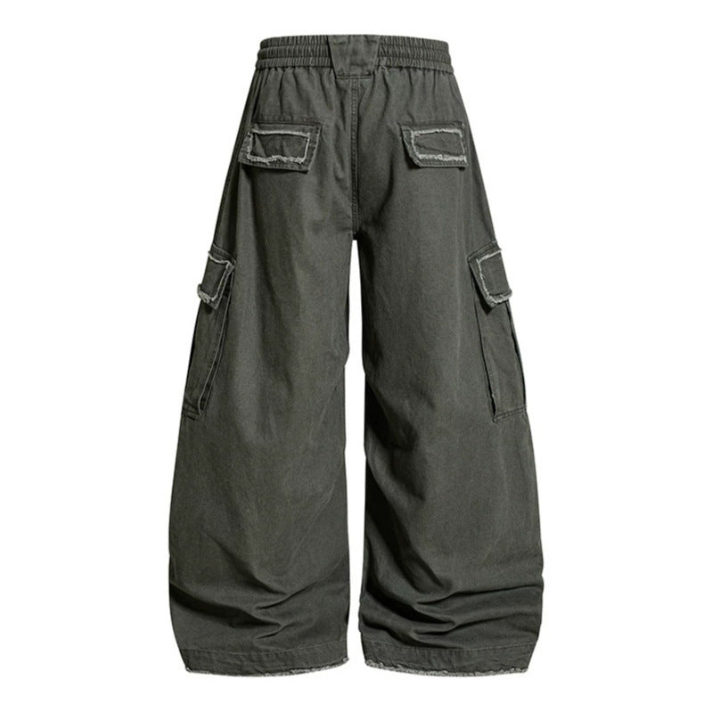 Damen Weite Cargo-Hose mit elastischem Bund, Cargo-Taschen und verstellbarem Saum Drune