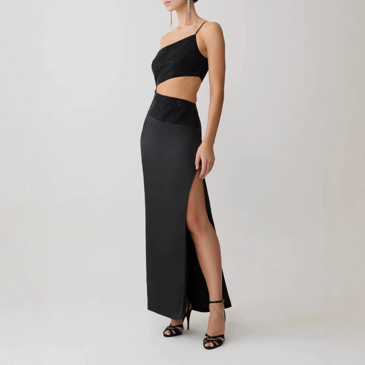 Damen Elegantes Maxikleid mit asymmetrischem Schnitt und raffiniertem Cut-Out Drune