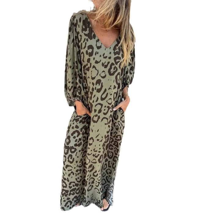 Damen Maxikleid mit exklusivem Leopardenmuster und praktischen Seitentaschen Drune