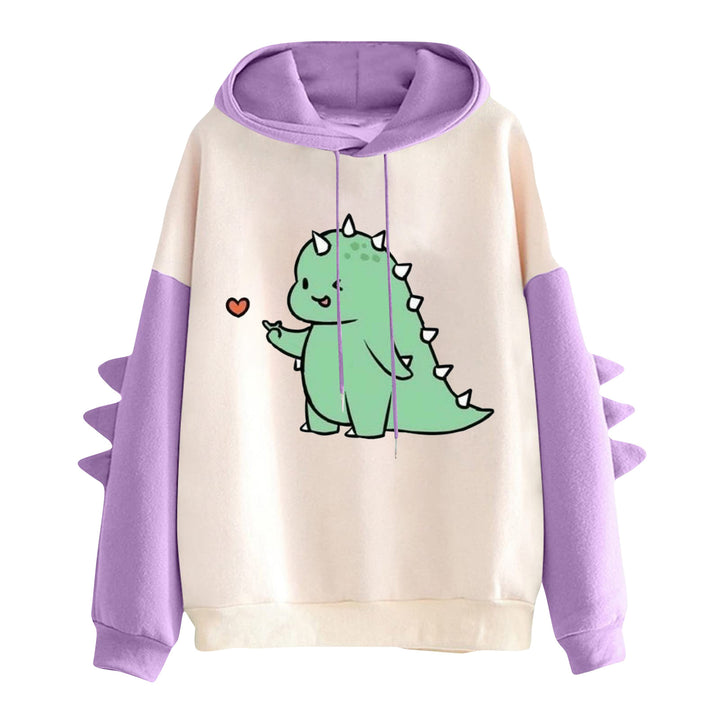 Damen nan Kapuzenpullover mit niedlichem Dinosaurierprint und dreidimensionalen Stacheln Drune