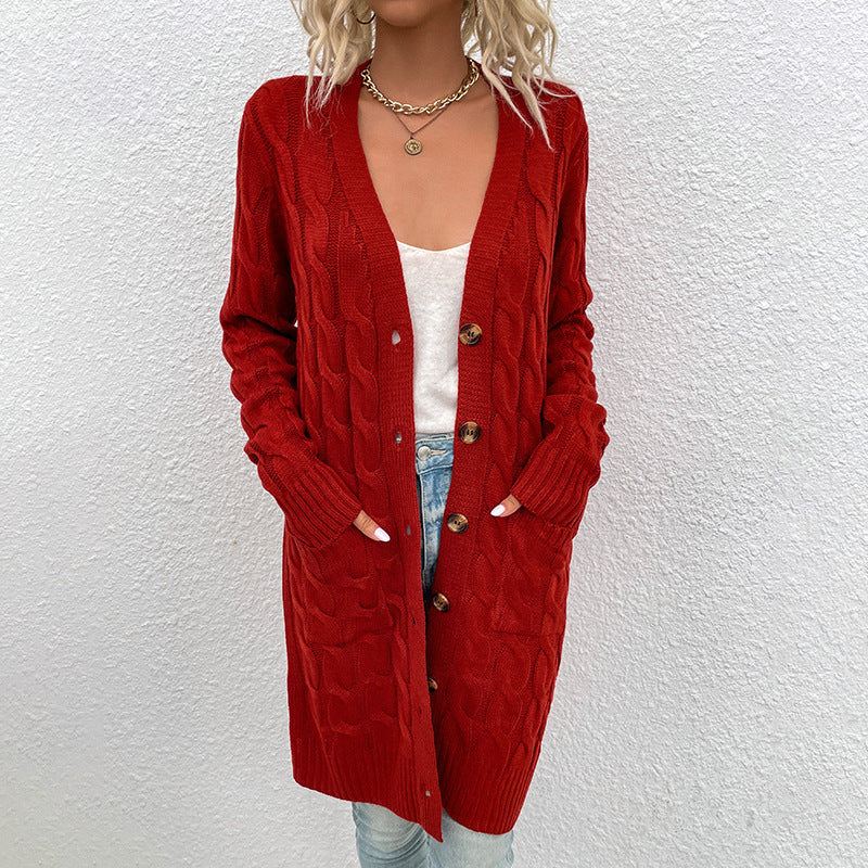 Damen Lange gestrickte Strickjacke mit Kabelmuster Drune