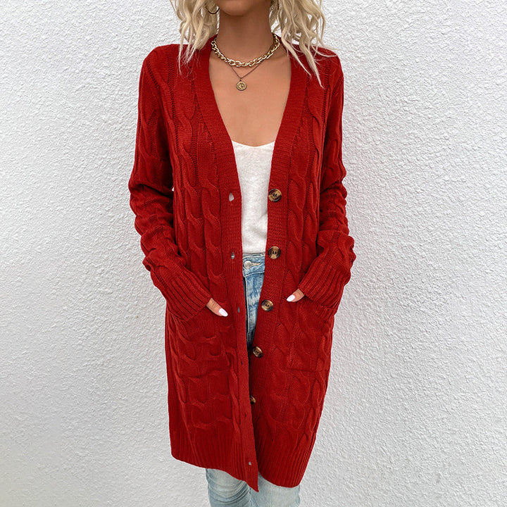 Damen Lange gestrickte Strickjacke mit Kabelmuster Drune