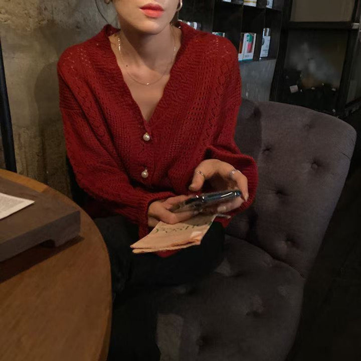 Damen lockere Strickjacke mit elegantem Zopfmuster und großen Knöpfen Drune
