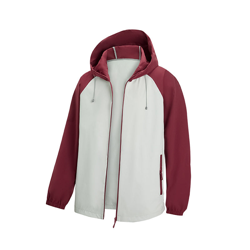 Herren Leichte Kapuzen‑Windbreaker‑Jacke mit Raglanärmeln, Zwei-Wege‑Reißverschluss und verdeckten Reißverschlusstaschen Drune