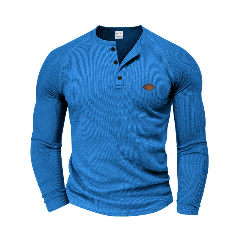 Herren nan strukturiertes Waffel-Henleyshirt mit kurzer Knopfleiste Raglanärmeln und Lederpatch Drune