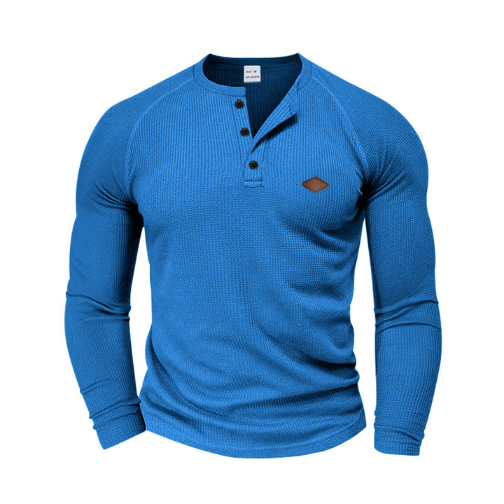 Herren nan strukturiertes Waffel-Henleyshirt mit kurzer Knopfleiste Raglanärmeln und Lederpatch Drune
