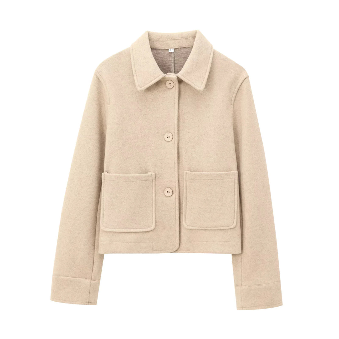 Damen nan kurze Wolljacke mit Hemdkragen, aufgesetzten Taschen und cleaner Boxy-Silhouette Drune