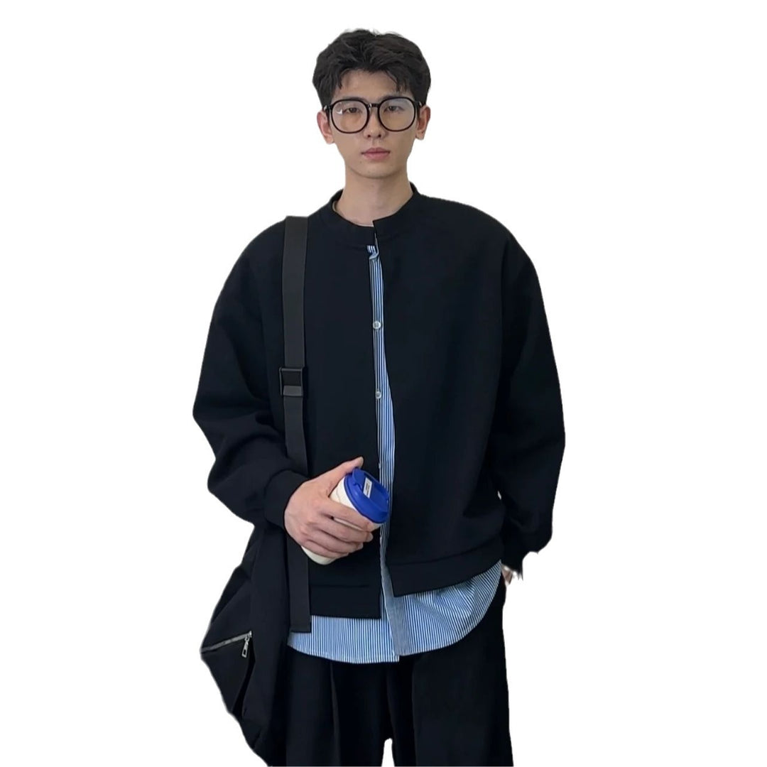 Herren Sweatshirt im Lagenlook mit verdeckter Knopfleiste und Rundhalsausschnitt Drune