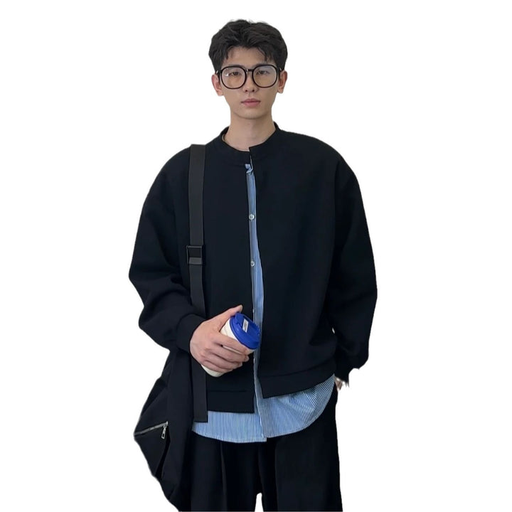 Herren Sweatshirt im Lagenlook mit verdeckter Knopfleiste und Rundhalsausschnitt Drune