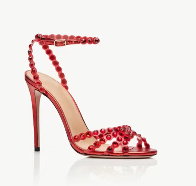 Damen atemberaubende High-Heel Knöchelriemen Sandalen mit dekorativen Perlenakzenten Drune