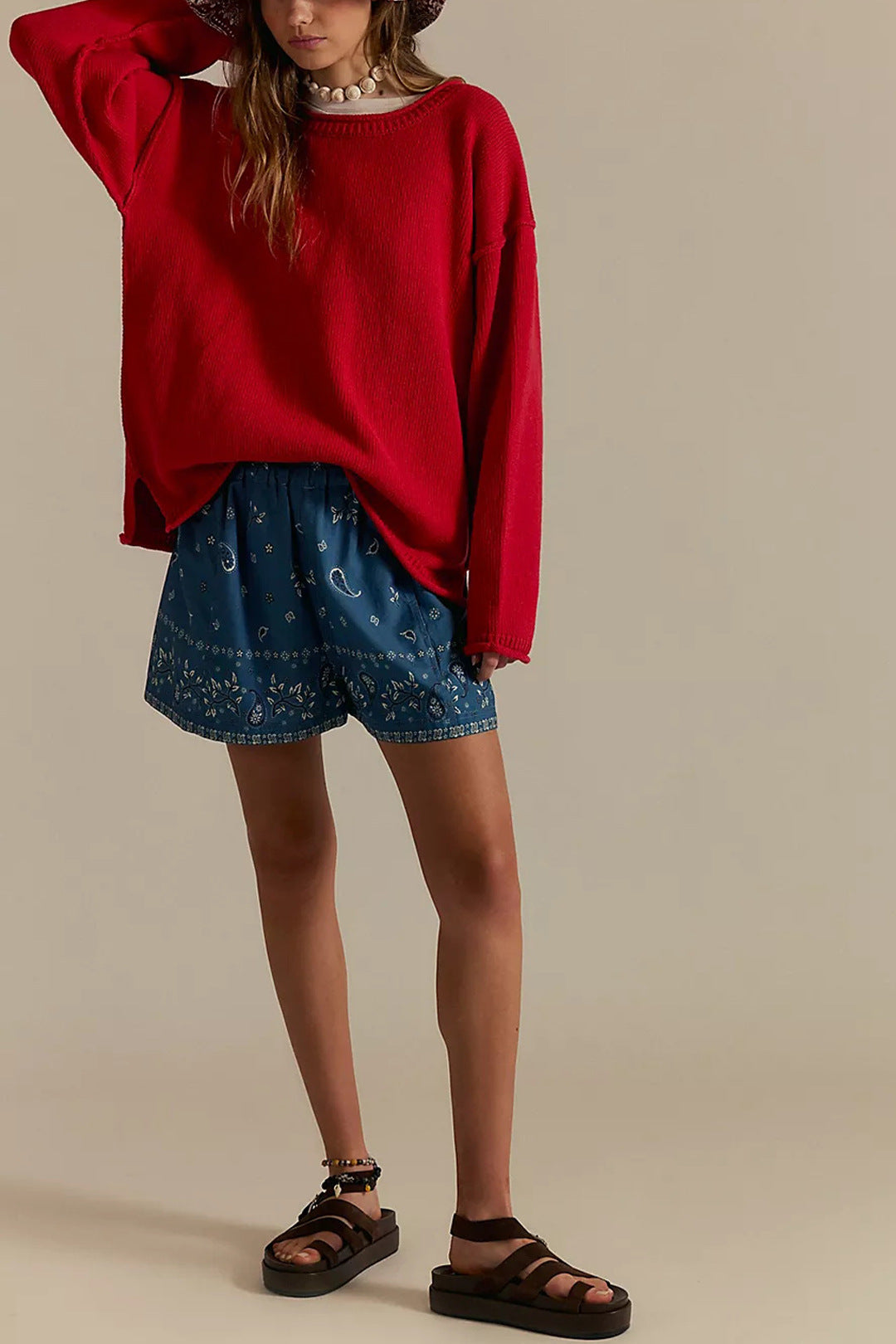 Damen lässiger Strickpullover mit weiten Ärmeln und Rippenstruktur Drune