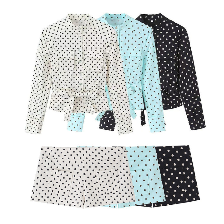 Damen Bluse mit Stehkragen, Taillengürtel und Brusttaschen Drune