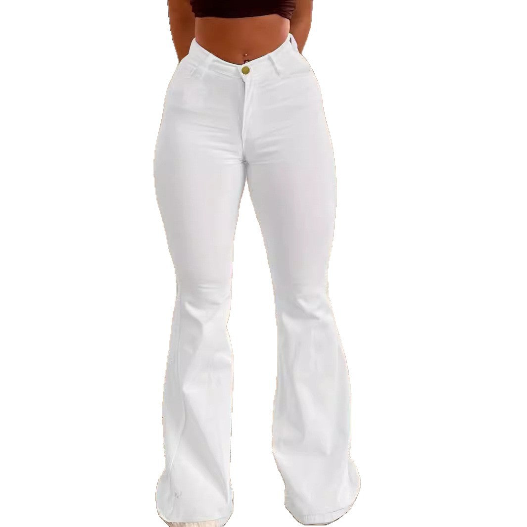 Damen High-Waist Schlaghose aus Stretch-Denim mit figurbetonter Hüftpassform Drune