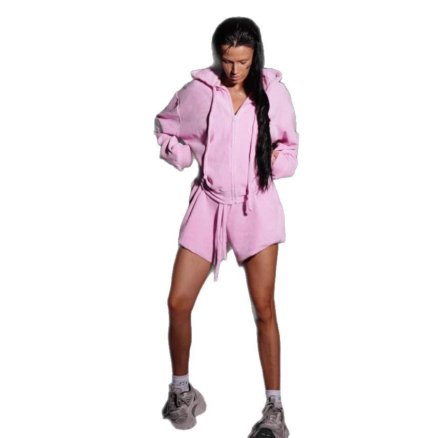 Damen luftiger Freizeitanzug mit kurzem Schnitt und hochwertiger Fleece-Textur Drune