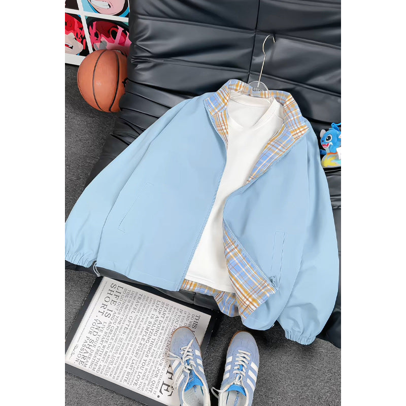 Damen Modische Freizeitjacke mit kariertem Kragen Drune